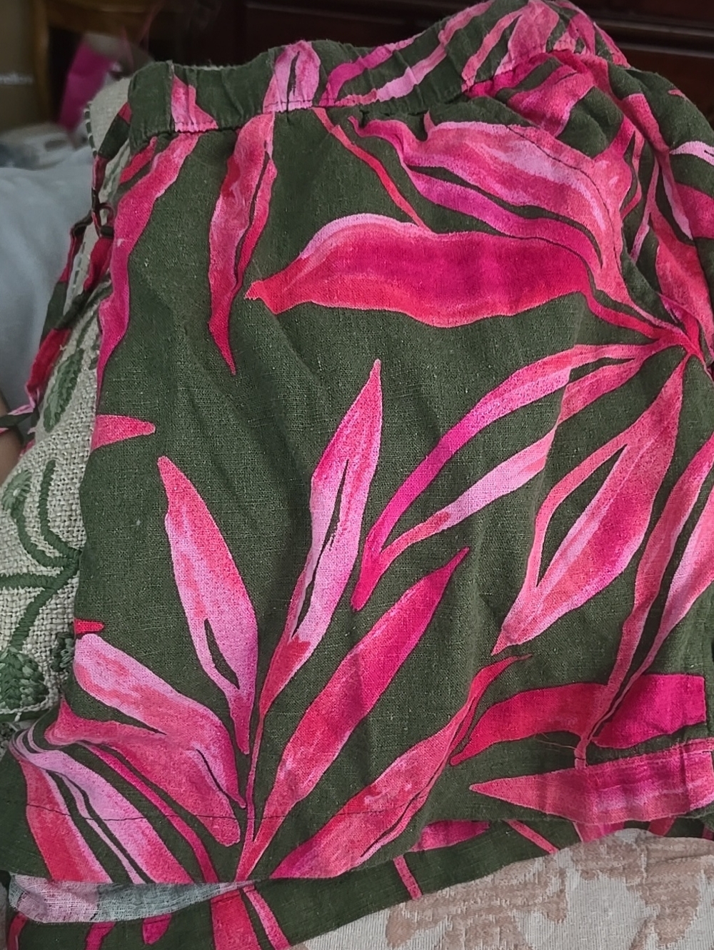 Time and Tru Olive Green and Hot Pink Floral Shorts